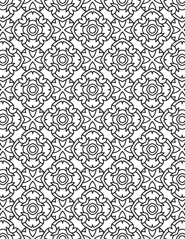 Floral Circle Tile Coloring Page, Spiked Petals and Concentric Rings