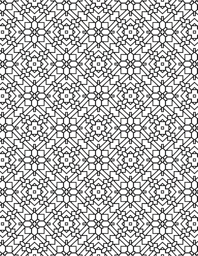 Floral Diamond Cross Grid Coloring Page, Dense Repeating Tile