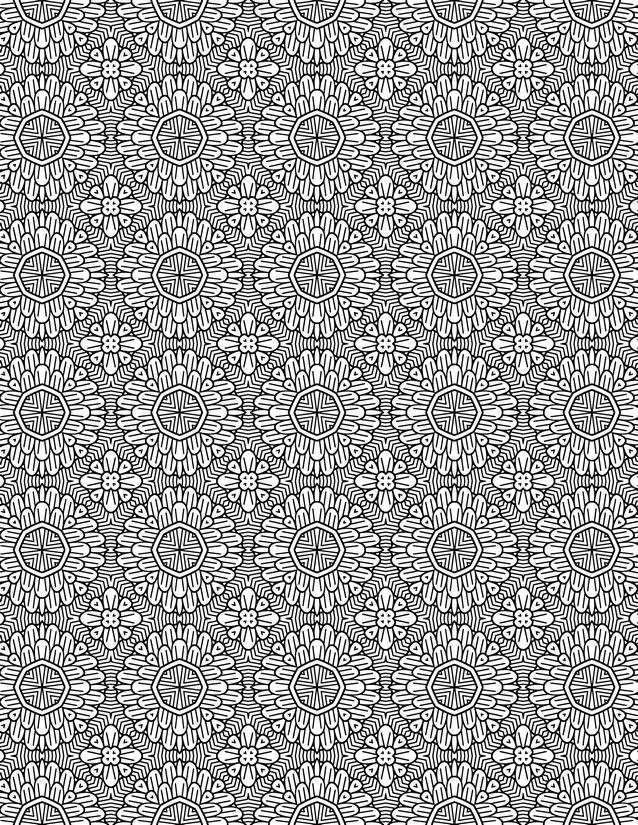 Floral Hexagon Grid Coloring Page, Dense Line-Filled Pattern