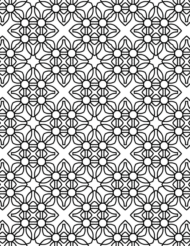 Floral Lattice Pattern Coloring Page, Repeating Petal Grid