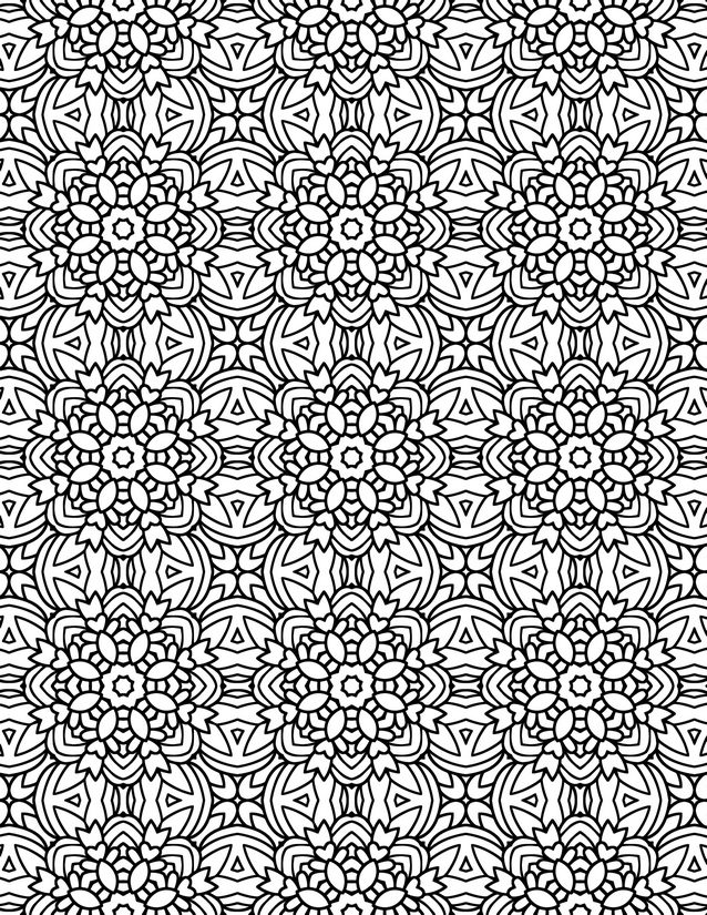 Floral Medallion Tile Coloring Page, Concentric Petals and Triangle Accents