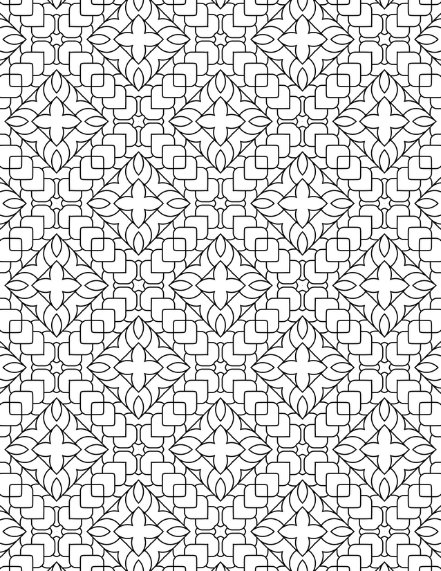 Floral Square Lattice Coloring Page, Petals and Interlocked Frames