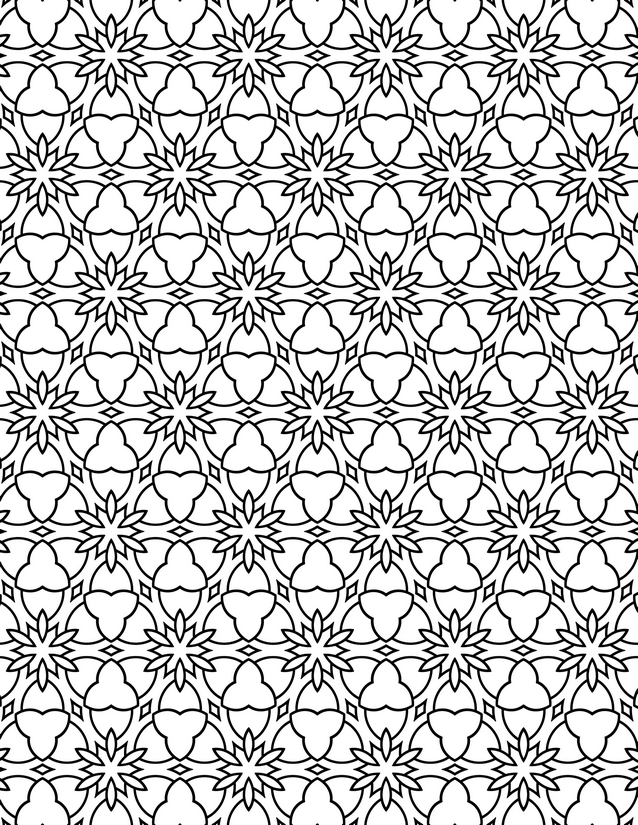 Floral Star Lattice Coloring Page, Quatrefoil and Spiky Bursts