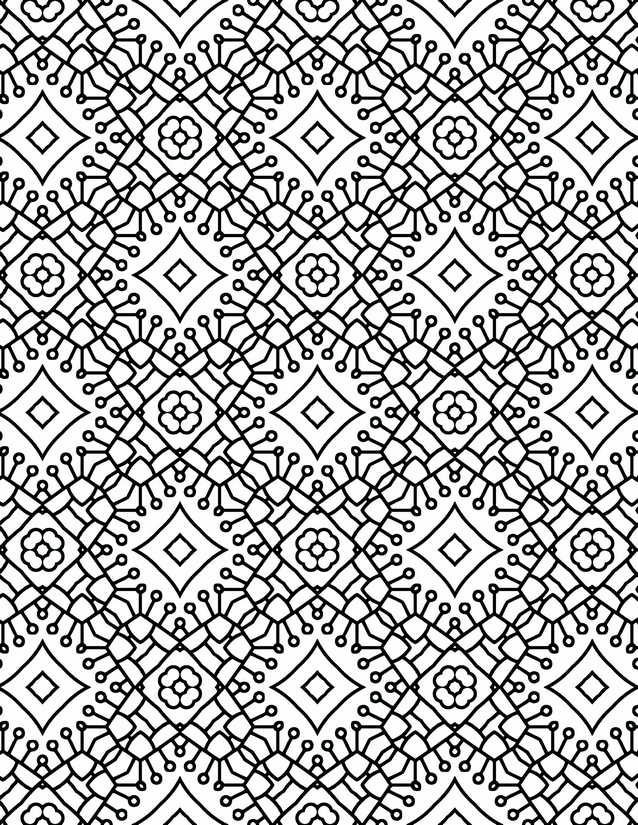 Flower and Diamond Trellis Coloring Page, Small Circle Accents