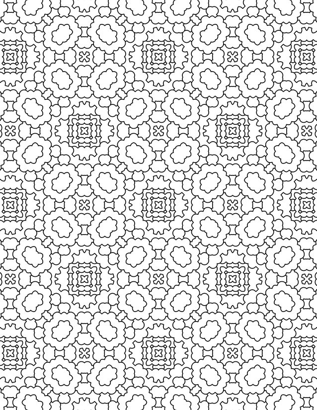 Flower Square Mosaic Coloring Page, Scalloped Blooms and Nested Frames