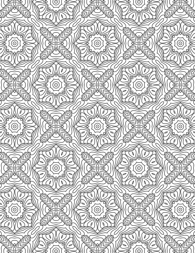 Flowing Star Medallion Coloring Page, Interlocked Petal Details