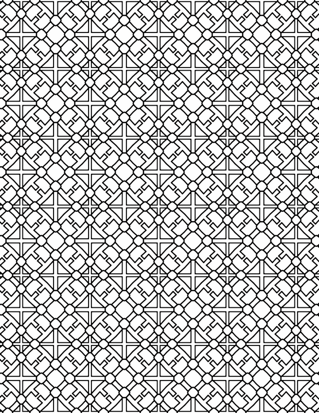 Fretwork Square Grid Coloring Page, Stepped Key Motifs