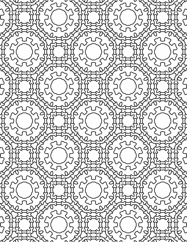 Gear Wheel Tessellation Coloring Page, Interlocking Cog Grid