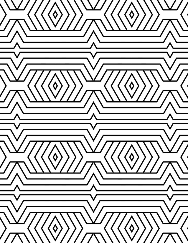 Hexagon and Diamond Stripe Coloring Page, Concentric Rows