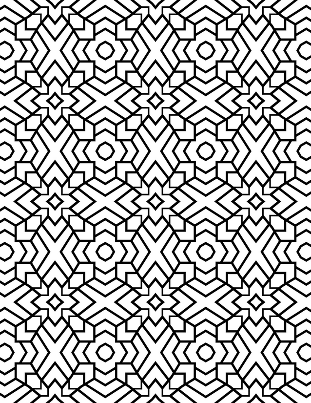 Hexagon Cross Star Coloring Page, Interlocking X and Octagon Centers