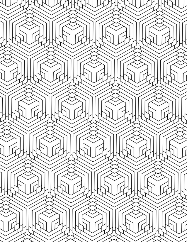 Hexagon Cube Illusion Coloring Page, Concentric Ring Detail