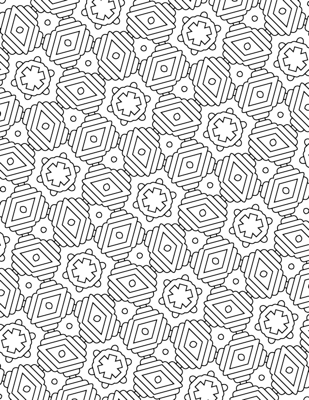 Hexagon Diamond Cluster Coloring Page, Nested Stars and Dots