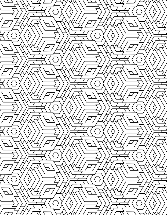 Hexagon Diamond Mosaic Coloring Page, Layered Repeating Pattern