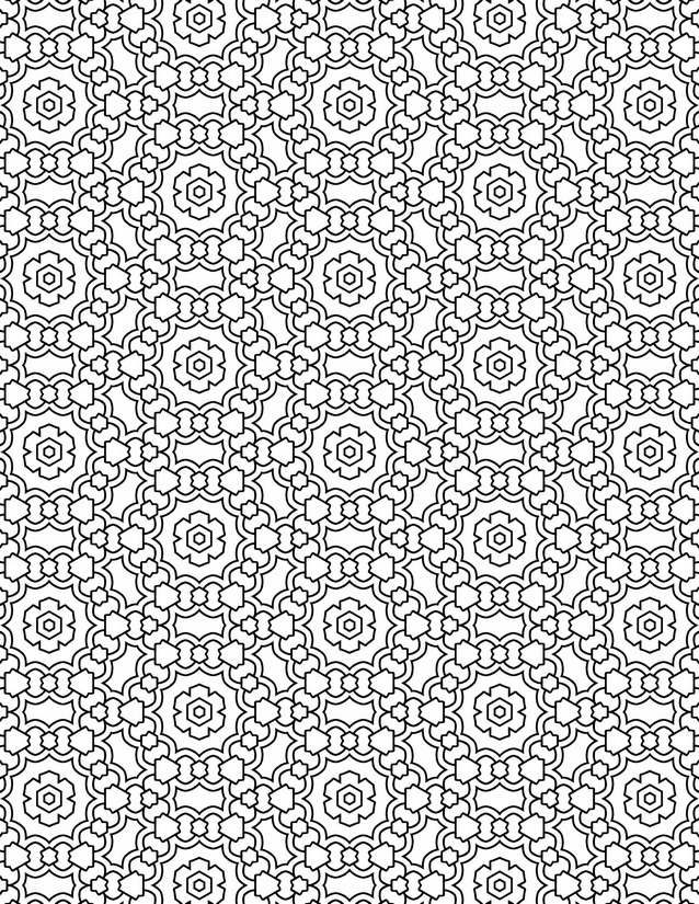 Hexagon Flower Lattice Coloring Page, Nested Blooms