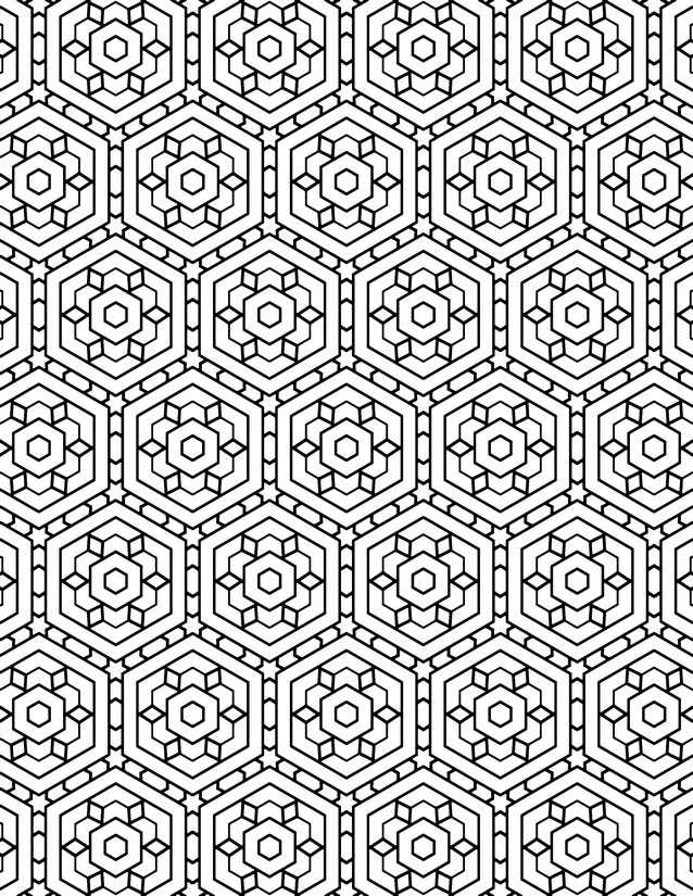 Hexagon Flower Tile Coloring Page, Nested Rings and Petal Centers