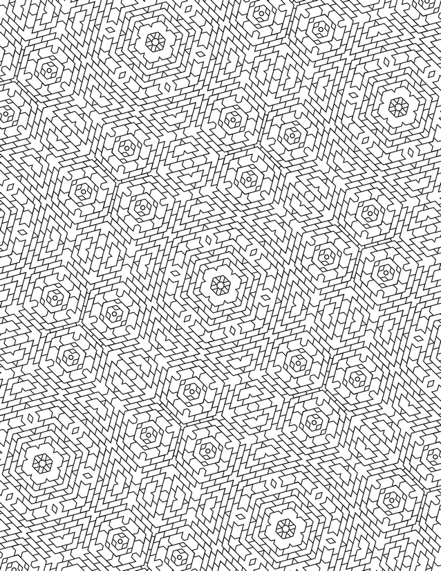 Hexagon Spiral Mosaic Coloring Page, Nested Rings Across the Grid
