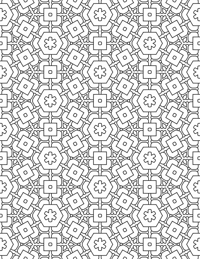 Hexagon Square Mosaic Coloring Page, Snowflake Centers