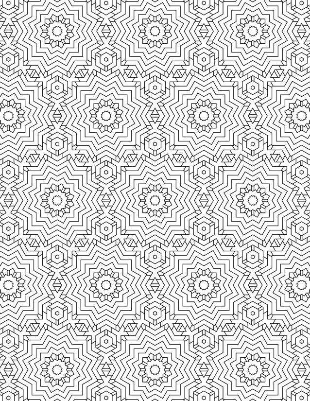 Hexagon Star Flower Grid Coloring Page, Nested Chevron Fill