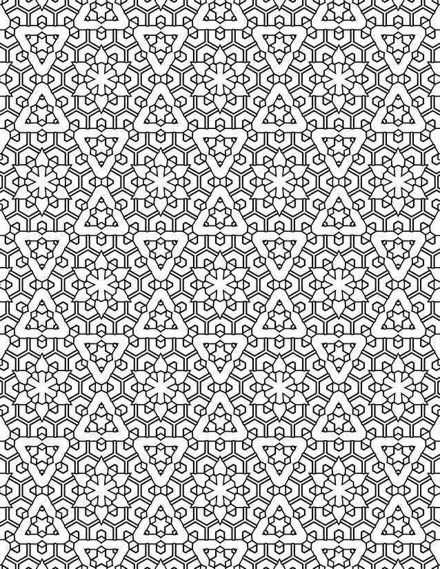 Star Pattern Coloring Page, Six-Pointed Stars and Interlocking Hexagons