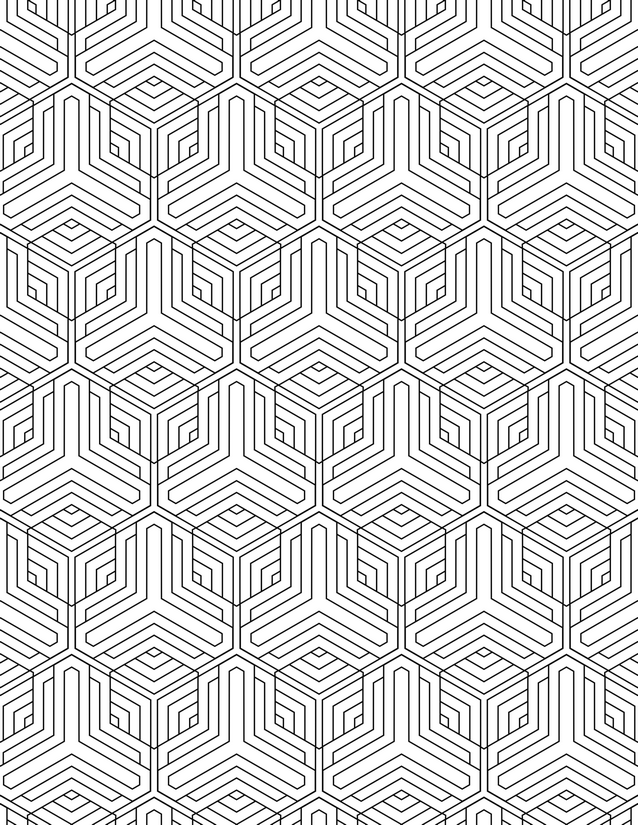 Hexagon Striped Grid Coloring Page, Nested Concentric Lines