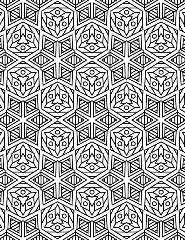 Hexagon Triangle Medallion Coloring Page, Small Circles and Striped Fills