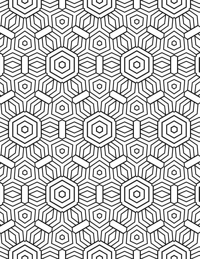 Honeycomb Hexagon Ring Coloring Page, Concentric Rings and Striped Connectors