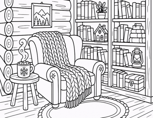 Hot Cocoa Afghan Cabin Library