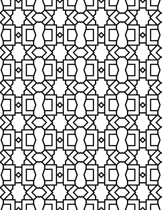 Hourglass Lattice Grid Coloring Page, Framed Rectangles and Diamond Accents