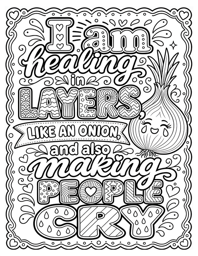 Healing in Layers Coloring Page, Onion with Tiny Tears