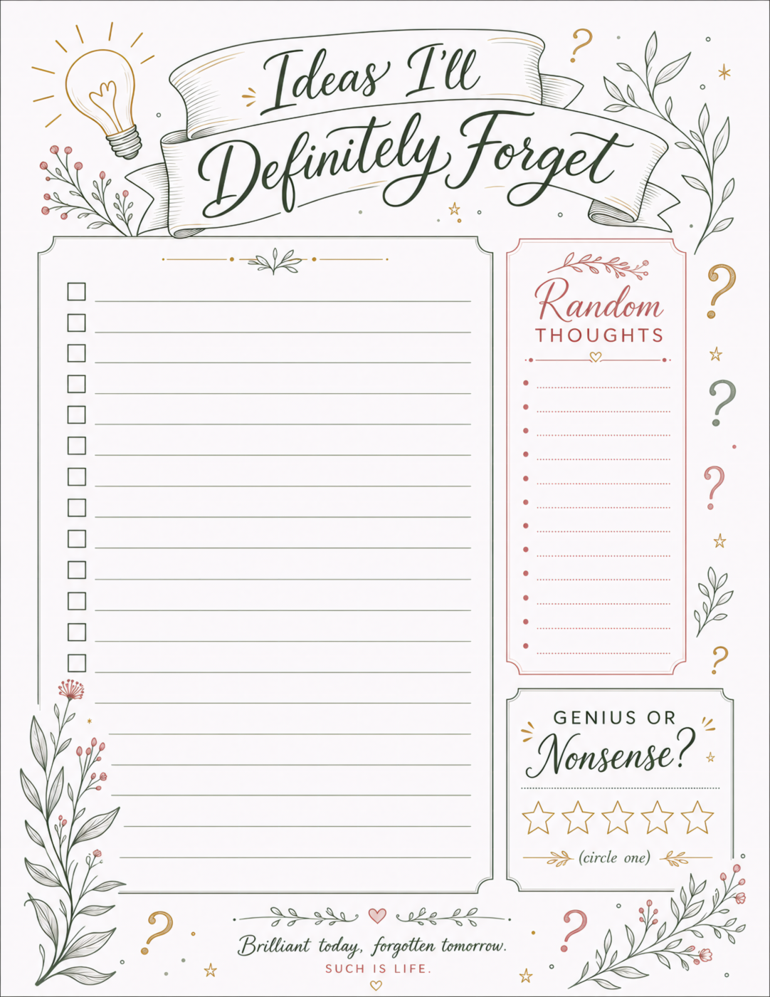 Ideas Checklist Journal Page Planner