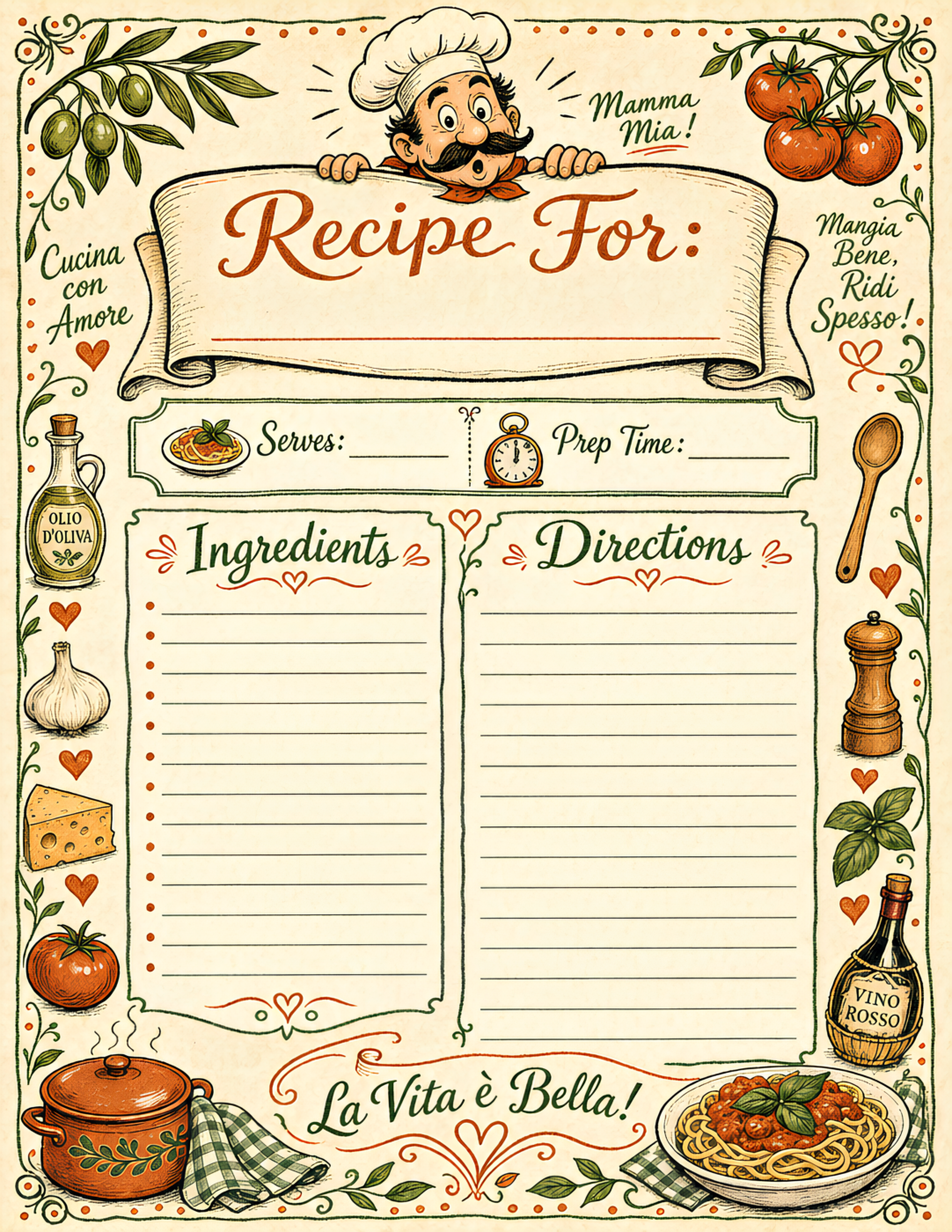 Italian Recipe Vintage Cream Terracotta Forest Green