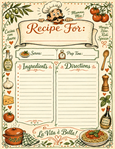 Italian Recipe Vintage Cream Terracotta Forest Green