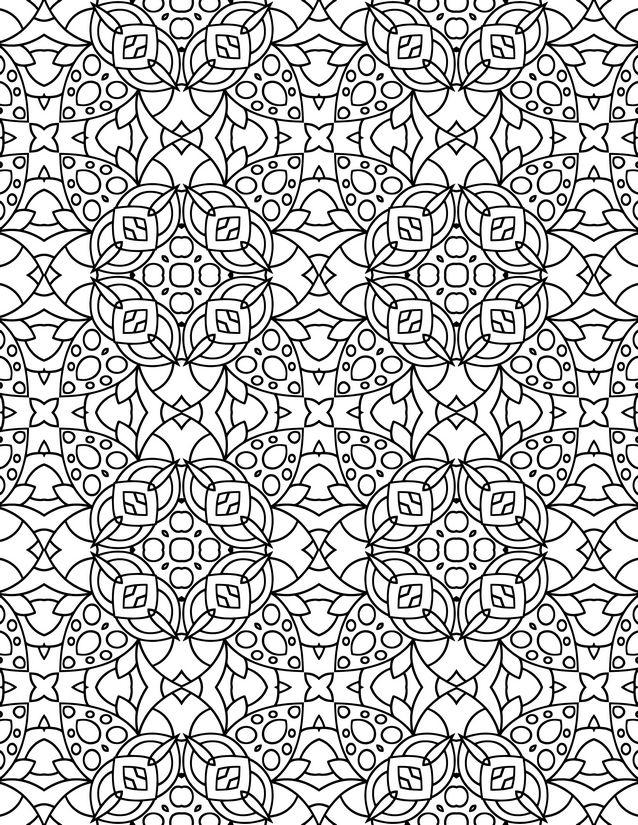 Jewel and Petal Medallion Coloring Page, Stacked Tile Repeat