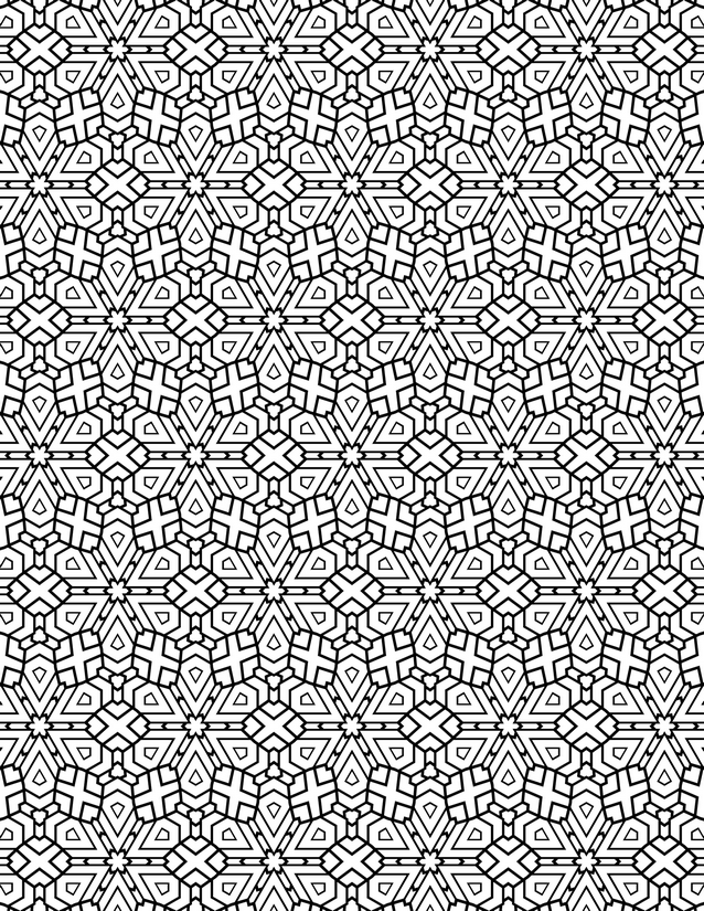 Kaleidoscope Star Tile Coloring Page, Dense Repeating Rows
