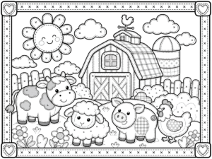 Kawaii Barnyard Animals Scene