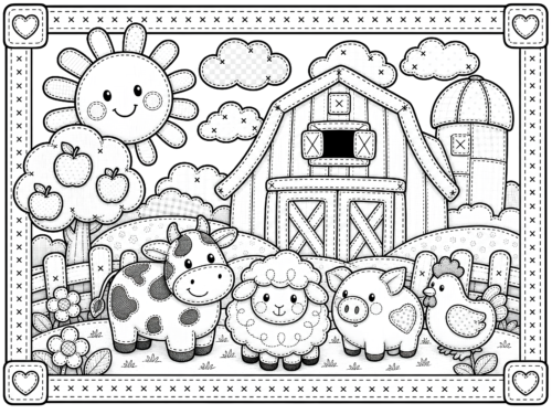 Kawaii Farm Animals Scene