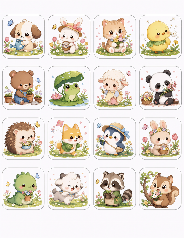 Kawaii Spring Animal Sticker Sheet, 16 Garden Critters