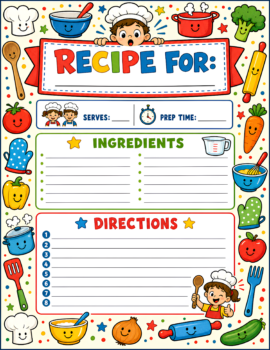 Kids Cookbook Page Primary Red Blue Green