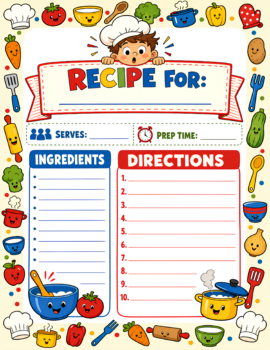 Kids Cookbook Page Primary Red Blue Yellow