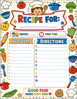 Kids Cookbook Page Red Blue Yellow