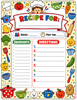 Kids Cookbook Page Red Green Yellow