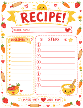 Kids Cookbook Page Red Yellow White