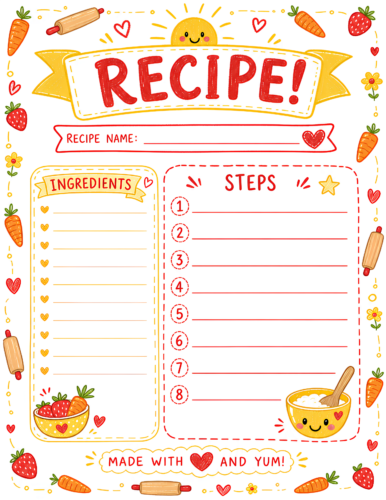 Kids Cookbook Page Red Yellow White