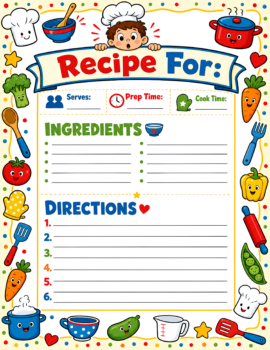 Kids Cookbook Page Template Primary Red Blue Yellow