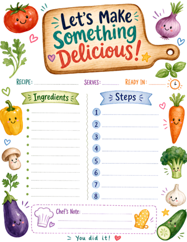 Kids Cookbook Page Watercolor Multicolor Cream Green