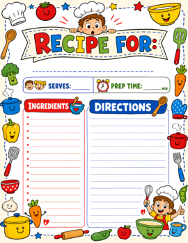Kids Cookbook Template Primary Red Blue Yellow