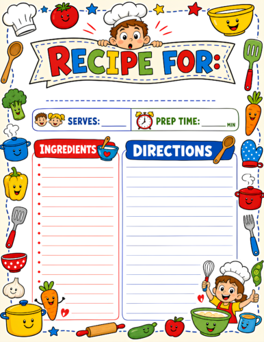 Kids Cookbook Template Primary Red Blue Yellow