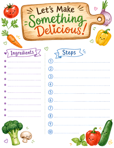 Kids Recipe Journal Page Watercolor Warm Cream Multicolor