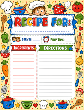 Kids Recipe Page Primary Red Yellow Green