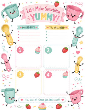 Kids Recipe Sheet Pastel Pink Mint Yellow